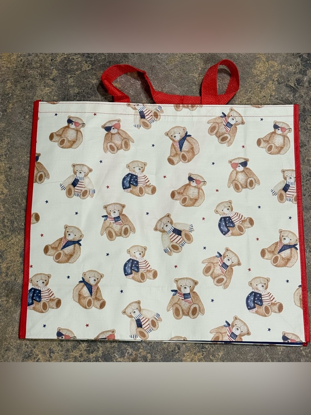 TJMaxx HomeGoods Marshall’s Reusable Shopping Tote Bag Flag Teddy